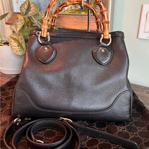 Gucci Black Leather Satchel with Bamboo Handles